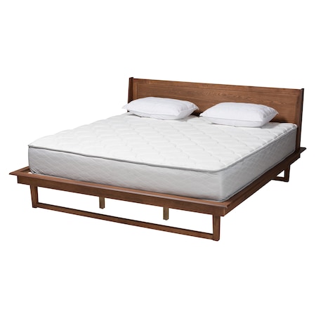 Baxton Studio Macayle Mid-Century Modern Ash Walnut Finished Wood Queen Size Platform Bed 227-12429-ZORO